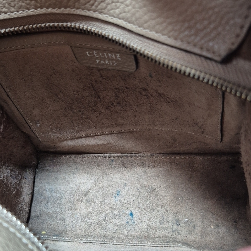 Celine Drummed Calfskin Nano Luggage Dune Taupe Crossbody Purse - Picture 9 of 13